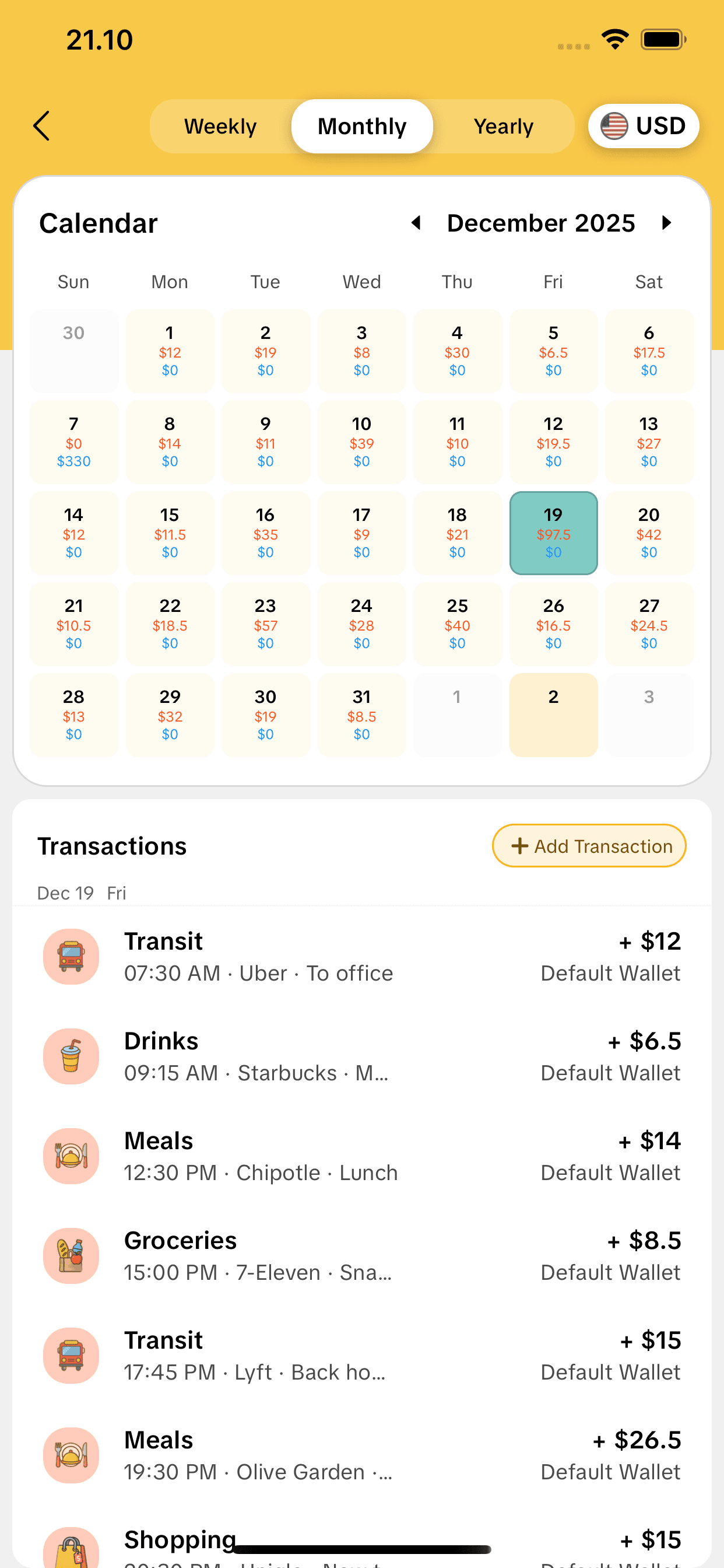 MoneyKu calendar screen